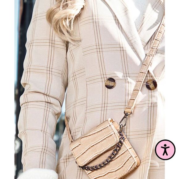 PRETTYLITTLETHING women’s loose fit stone checked woven blazer NWT size 4 - Picture 9 of 16